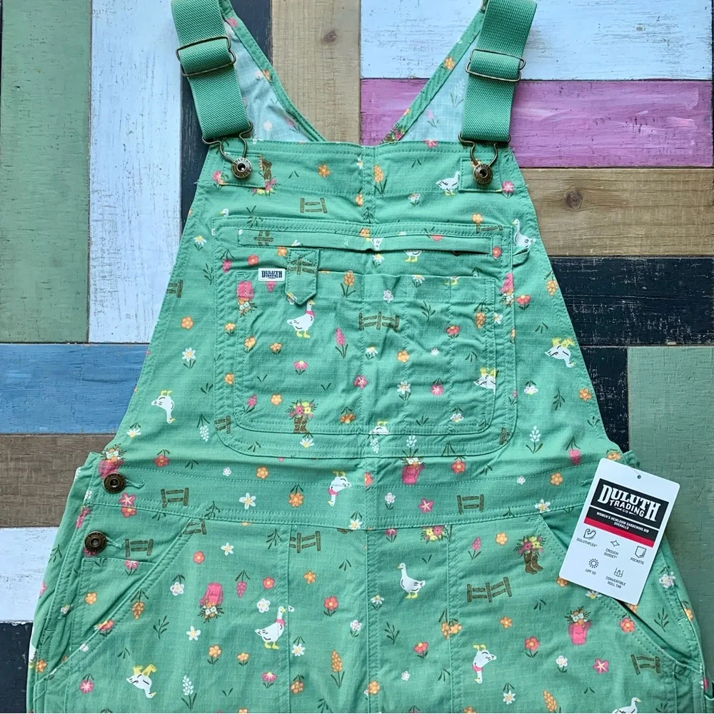 NWT Duluth M x35L Heirloom Gardening Bib Overalls Glacial Green Garden Goose - Picture 2 of 9